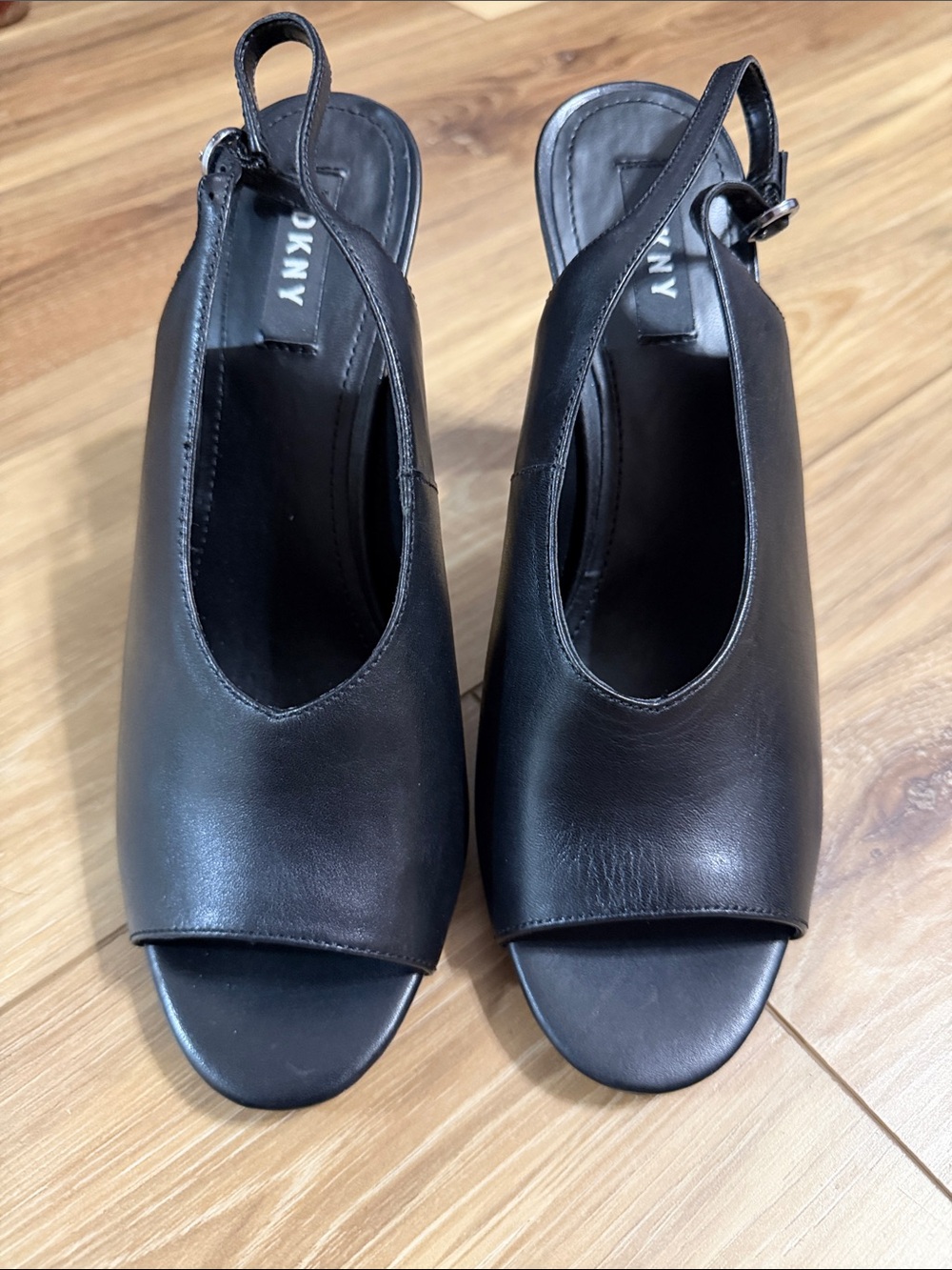 DKNY size #8-5 Leather Slingback Peep-Toe Block Heels